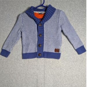 Baker by Ted Baker Kids Blue Birdseye Knit Cotton Shawl Collar Cardigan 12-18M